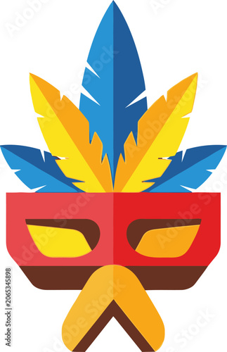 Vibrant Feathered Tribal Mask Design.