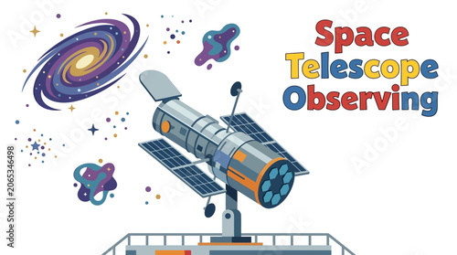 Vászonkép powerful orbital telescope observing distant galaxies, nebulae and cosmic struct