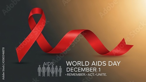 World AIDS Day banner for December 1 featuring red ribbon and social awareness text on dark background.