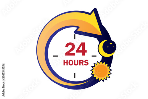 24 hours signs and symbols. 24 hours icon logo. Twenty four hours icon. Vector Illustration. 