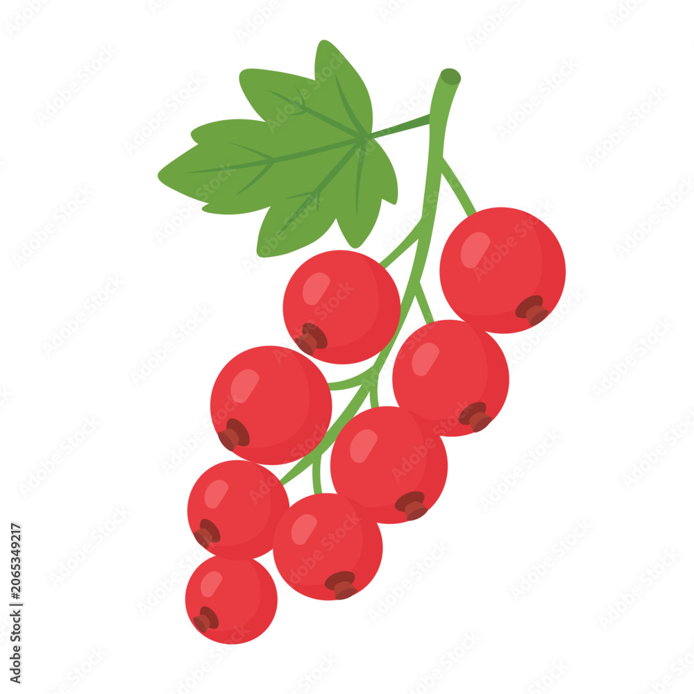 Obraz premium Bright berry branch with red fruits and green leaf, simple soft flat vector clipart.