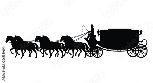 Canvas Print Horse drawn carriage silhouette against a white background vector illustration
