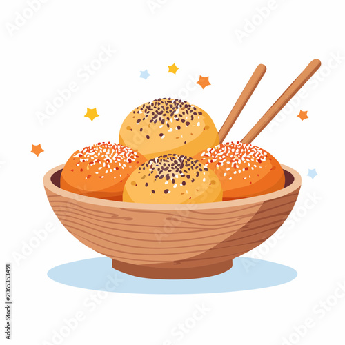 Bowl of Sesame Seed Buns with Chopsticks