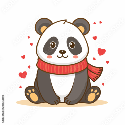 Cute Panda Wearing a Scarf with Hearts