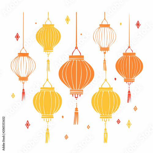 Decorative Chinese Lanterns in Yellow and Orange