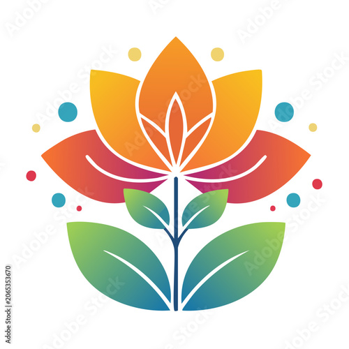 Flat design sun with flower and leaves vector