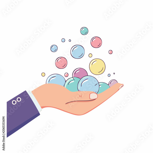 Hand holding colorful soap bubbles