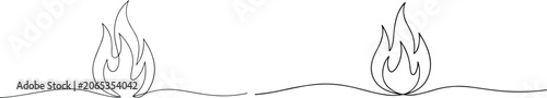 Black line art illustration of two small flames rising from wavy ground