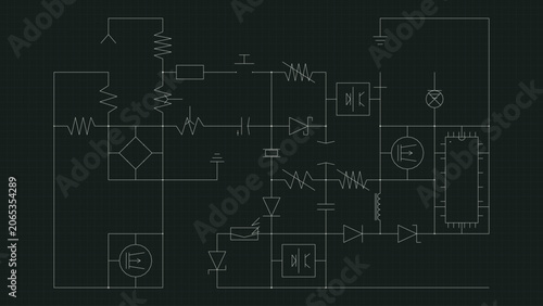 Bilde på lerret Phosphor electronic circuit schematic blueprint chalkboard diagram