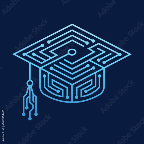 Graduation Cap Hanging on Geometric Line Art Background Education Concept Illustration