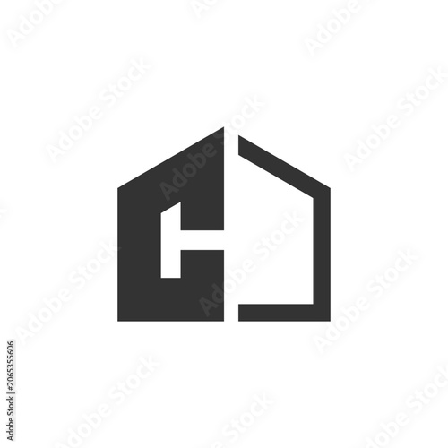 Abstract geometric house logo on white background.