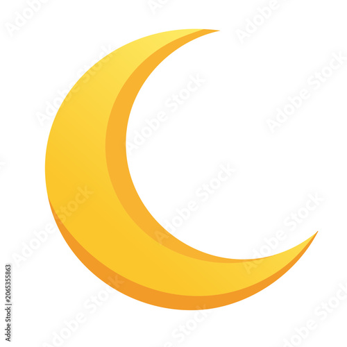 Yellow crescent moon icon on transparent background