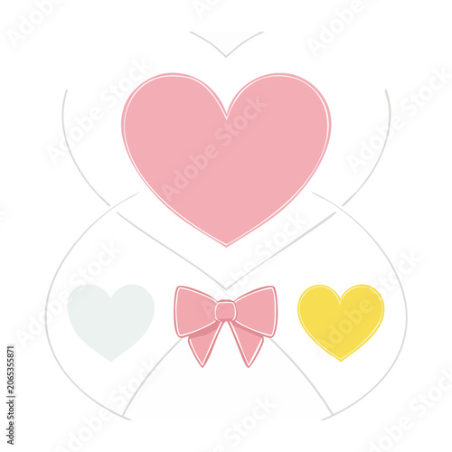 Three flat design hearts in pink red and yellow