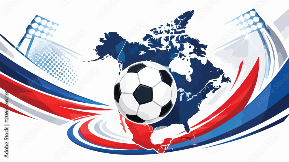Naklejka premium North America Football Soccer Championship Background with ball and map