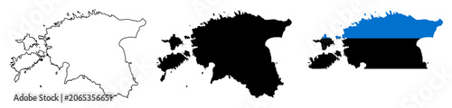 Schilderij op canvas Estonia country  Map Silhouettes with National Flag and Country Outline