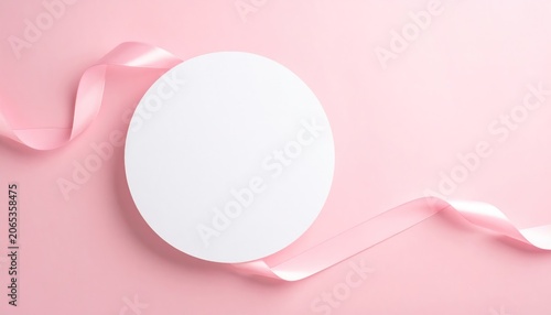Elegant Pink Background with Ribbon and Blank Circle for Text or Design.