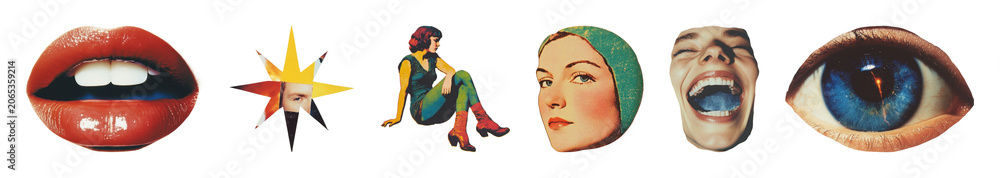 Fototapeta premium PNG Colorful pop art facial expressions on transparent background