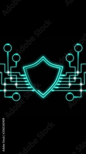 Glowing Cyan Security Shield Circuitry
