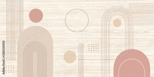 Foto Boho geometric arch pattern with circles and linear elements in warm earth tones