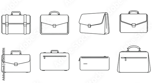 Bild auf Leinwand Line art depictions of briefcases in various orientations and styles