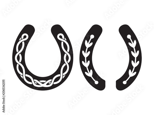 Celtic knot horseshoe and laurel wreath elements in  silhouette vector isolated on white background