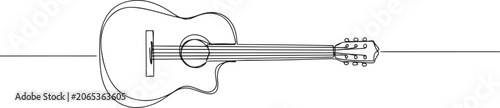 One line drawing of a musical stringed guitar instrument isolated.one line vector illustration with white background