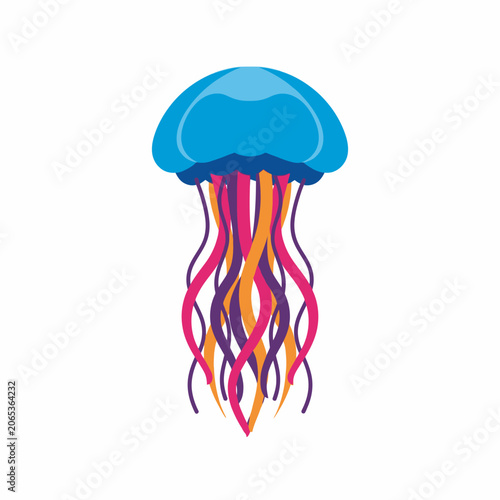 Vibrant Jellyfish Illustration with Colorful Tentacles and Blue Bell.