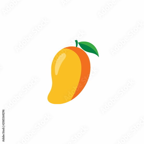 Vibrant Mango Illustration - A Tropical Fruit Delight with Leaf Detail.