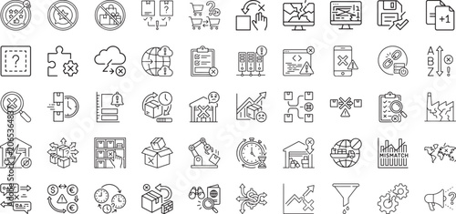 Foto Business mismatch and industrial manufacturing breakdown thin line icons