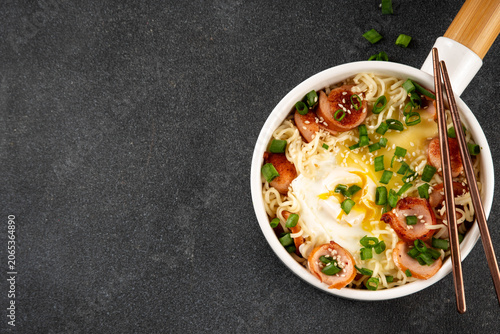 Εκτύπωση καμβά Viral simple and quick microwave Korean style Egg and Cheese Instant Ramen Noodl