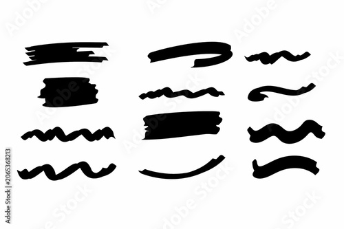 Doodle underline and cross markers collection.Hand drawn scribble lines for text emphasis and highlights.Vector design elements for planner,school worksheets and notebooks isolated on white background