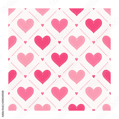 Pink and Red Heart Seamless Pattern on White