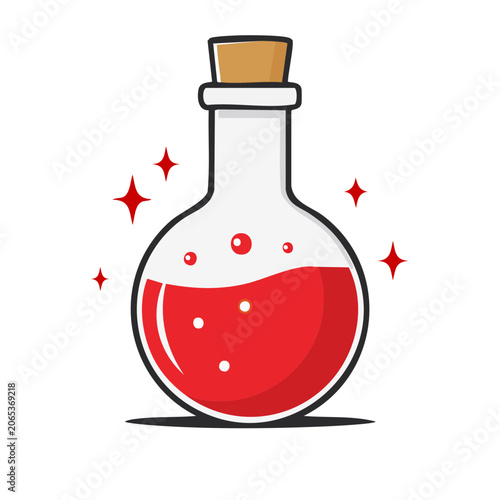 Red potion bottle with cork and sparkles