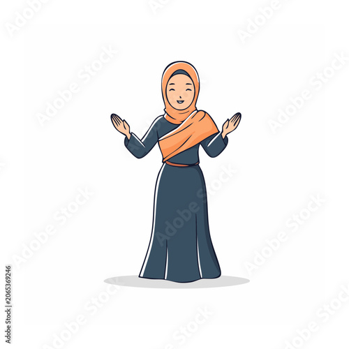 Woman in hijab and long dress with open hands