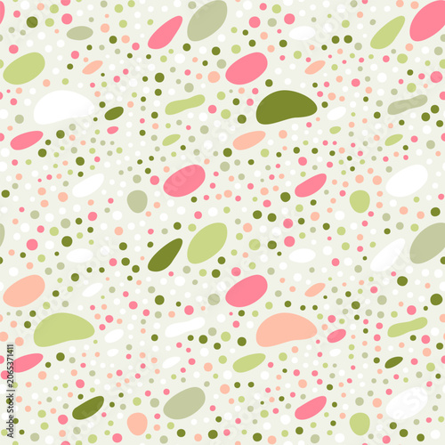 Sea pebble stones background, abstract nature texture, zen garden or spa backdrop , seamless vector pattern illustration, small rounded stones in blush pink and light green colors