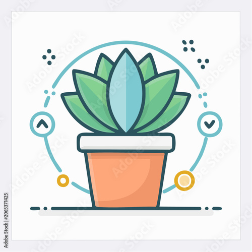 Potted Succulent Plant Icon with Growth and Progress Symbols