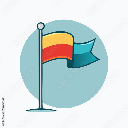 Stylized Flag on Pole with Ribbon Banner