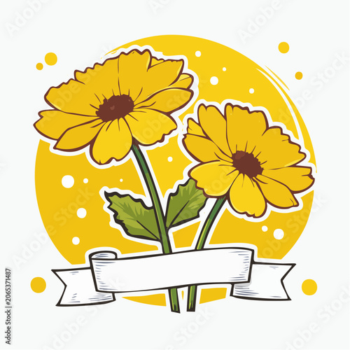 Yellow Flowers with Ribbon Banner