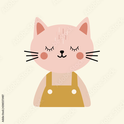 Cute Sleeping Cat Character Scandinavian Nursery Vector Illustration
