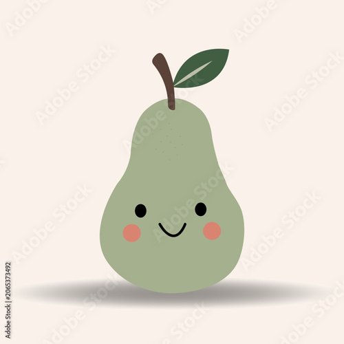 Cute Smiling Pear Fruit Kawaii Scandinavian Vector Illustration