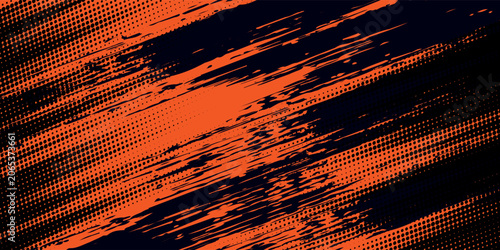Orange and black grunge urban background with dry rough texture and halftones pattern. Hand drawn punk vector retro banner.