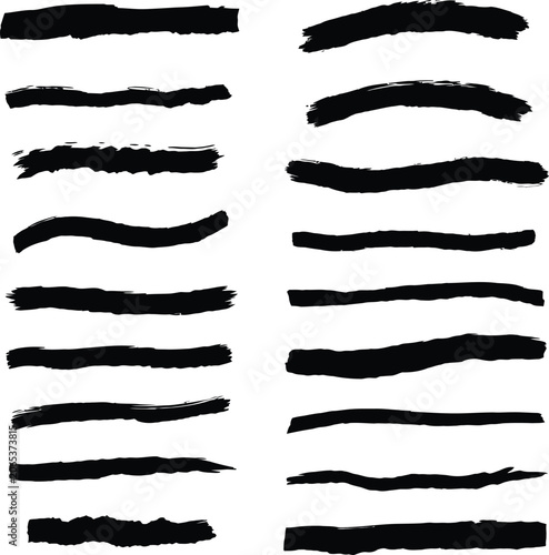 Assorted grunge ink brush strokes and rough hand drawn lines