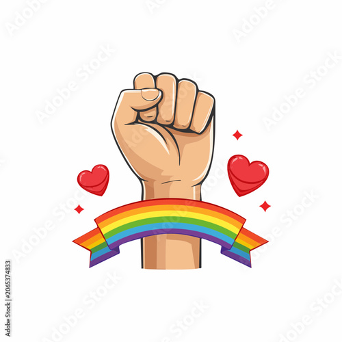Fist with Rainbow and Hearts Symbolizing Pride and Support