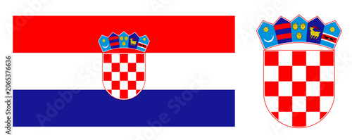 Cuadro en lienzo National flag and coat of arms of Croatia featuring red and white checkerboard s