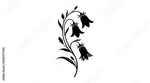 Black silhouette of bell shaped flowers.