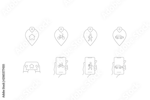 Minimalist Navigation and Mobile Tracking Line Icon Vector Set