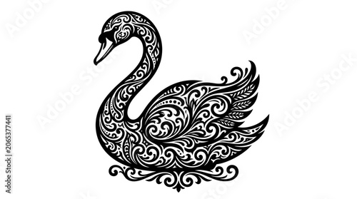 Detailed Black Swan Design Illustration.