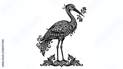 Detailed illustration of a decorative bird.