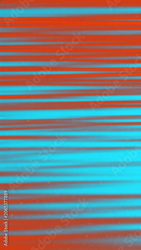 Abstract retro technology background with orange and cyan blue horizontal lines and analog glitch texture
