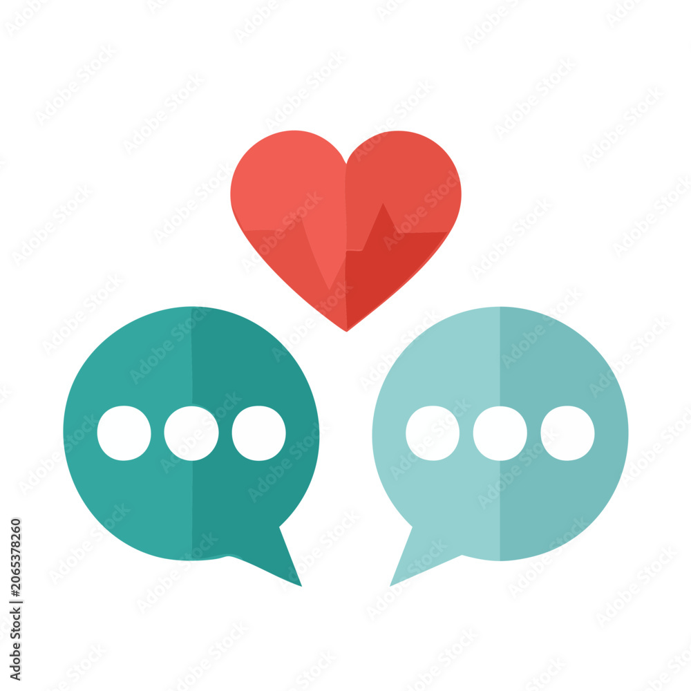 Fototapeta premium Flat design heart and speech bubbles icon set